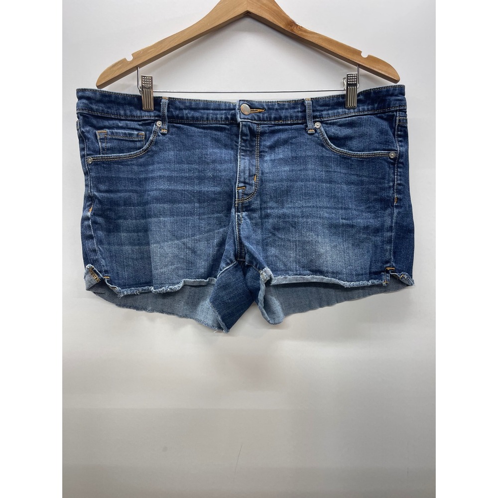 Mossimo Denim Womens Mid Rise Midi Shorts Dark Wash Cut Off Hem Size 16/33